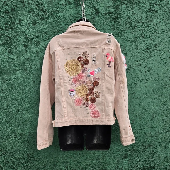 Lea & Viola Light Pink Embroidered Jean Jacket - Picture 1 of 12
